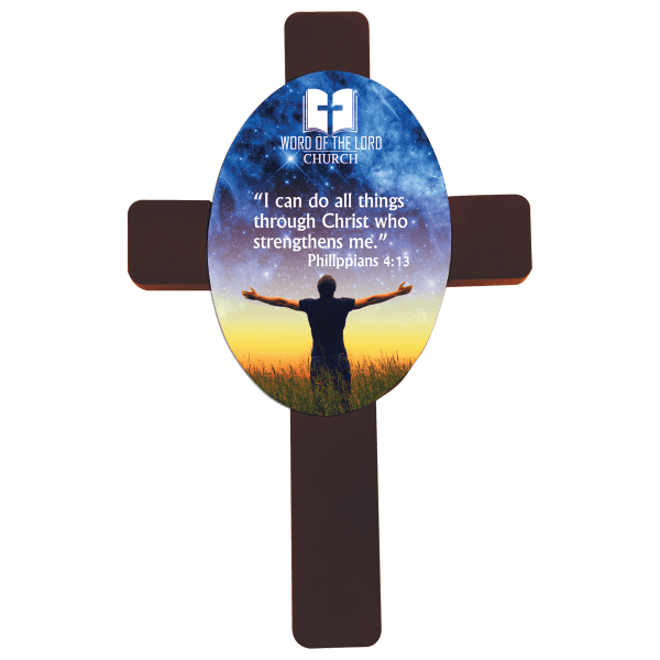 7″ x 11″ Unisub Mahogany Cross with Sublimatable MDF Oval Insert