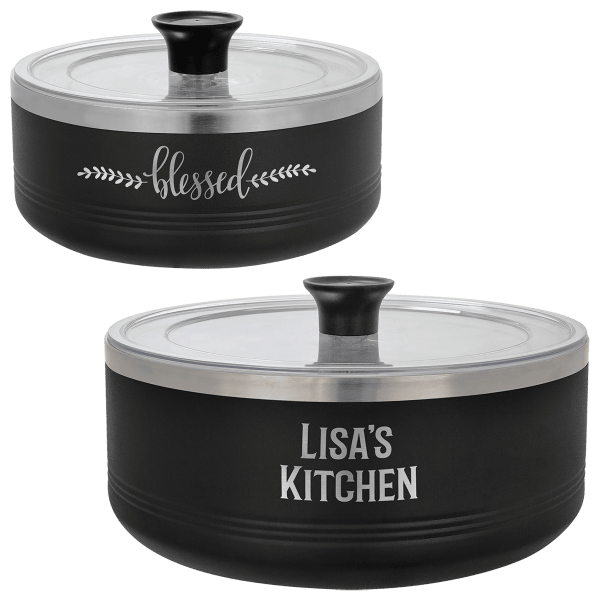 Polar Camel Black 1 1/4 Quart and 3 Quart Serving Bowls with Lids, One Each