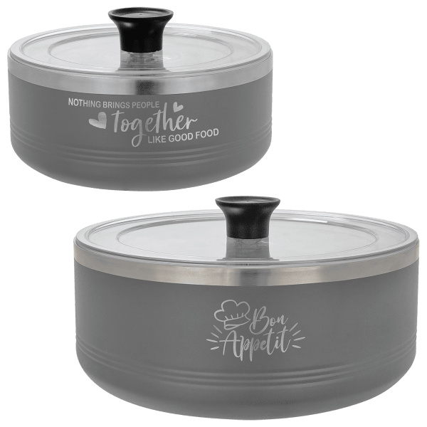 Polar Camel Gray 1 1/4 Quart and 3 Quart Serving Bowls with Lids, One Each