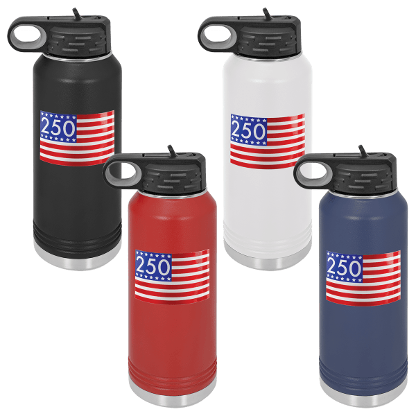 Stars and Stripes 250 UV DTF Sticker on 32 oz. Polar Camel Water Bottle Sample Set