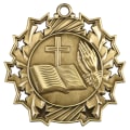 2 1/4" Antique Gold Religious Ten Star Medal