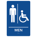 Men Accessible Restroom Pre-Designed ADA Sign, Blue/White, 6" x 9"