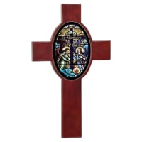 8" x 13 5/8" Rosewood Piano Finish Cross w/Oval Recess & Sublimatable Tile