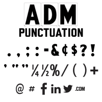 6"(H) Black ADM Font Punctuation Gemini Pronto Letter Sets