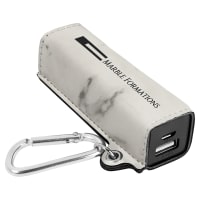 White Marble Laserable Leatherette 2200 mAh Power Bank with USB Cord