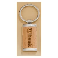 7/8" x 1 1/4" Rectangle Silver Key Ring with Maplewood Insert