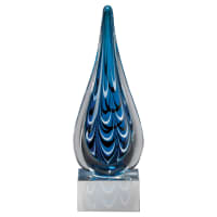10" Blue and Black Teardrop Art Glass on Clear Glass Base-No Plate