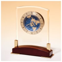 6" x 7 3/4" Glass Clock with World Time Dial on Piano Finish Base-Plate NotIncluded