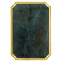 5 1/4" x 7 1/4" Emerald Marble Brass Plated Steel Plate with Four Holes, Notched Corners, and Florentine Design Border