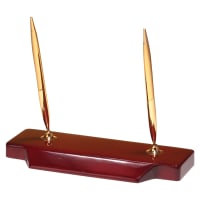 3 3/4" x 9" Double Gold-Tone Pen Set on Rosewood Piano Finish Base/No Plate