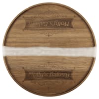 16" x 3/4" Acacia with White Pearl Resin Round Serving Tray