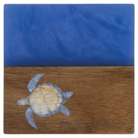 4" x 4" Acacia with Blue Pearl Resin Square Coaster