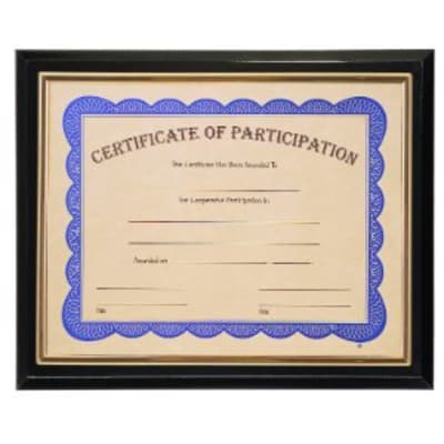 13" x 10 1/2" High Gloss Black Finish Slide-in Plaque w/ 8 1/2" x 11" Frame