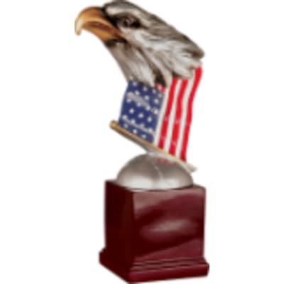 8 1/2" Eagle Head and Flag on Resin Base
