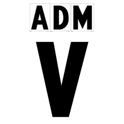 10"(H) Black ADM Font Letter V Gemini Pronto Changeable Copy
