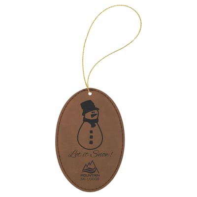 Dark Brown Laserable Leatherette Oval Ornament with Gold String