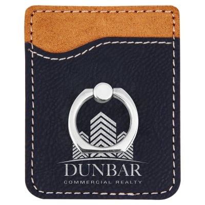 Black/Silver Laserable Leatherette Phone Wallet with Silver Ring