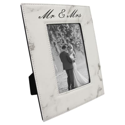 4" x 6" White Marble Laserable Leatherette Photo Frame