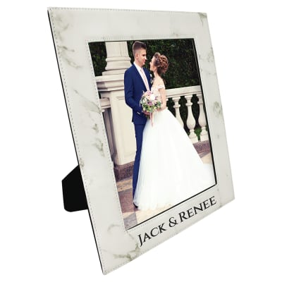 8" x 10" White Marble Laserable Leatherette Photo Frame