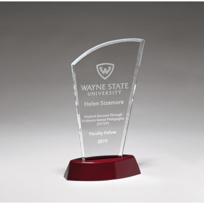 5 1/2" x 7 3/4" Sail Series Clear Glass Award with High Gloss Rosewood Finish Base