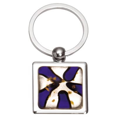 1 1/4" x 2 3/4" Blue Art Glass Decorated Key Ring