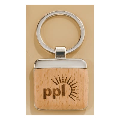 1 1/8" x 1 1/2" Silver Key Ring with Maplewood Insert
