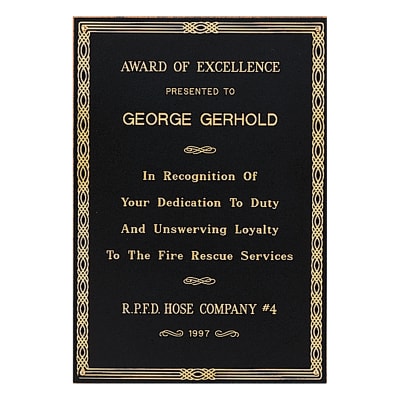 3 1/2" x 5" Laserable Black Brass Plate with Gold Design Border