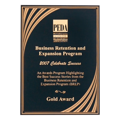 9" x 12" Black Laserable Brass Plate with Cascading Gold Swirl Border and Four Holes