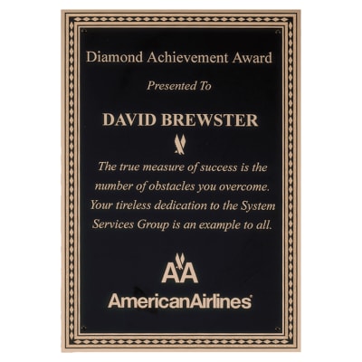 5 1/4" x 7 1/4" Laser Engravable Brass Plated Steel Black Plate with Gold Diamond Florentine Border
