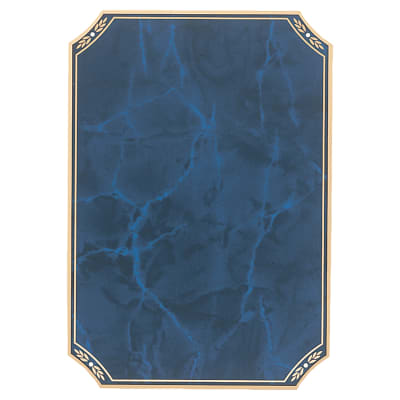 6" x 8 1/2" Airflyte Brass Plated Steel Sapphire Marble Notched Corner Plate with Gold Border and Four Holes