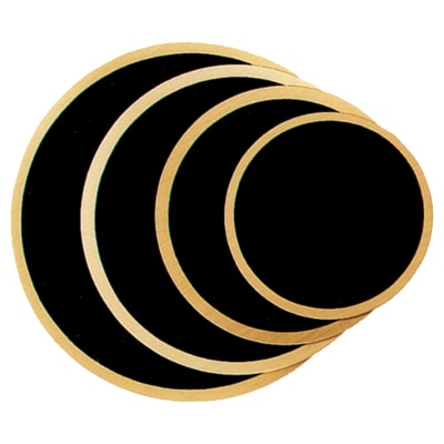 4 1/4" Round Black Laserable Brass Plate with Gold Border