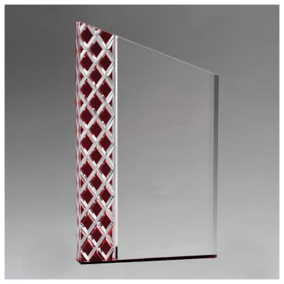 5 1/2" x 9 1/4" Zenith Series Clear Acrylic with Lattice Pattern and Red Metallic Accent-Upright Only