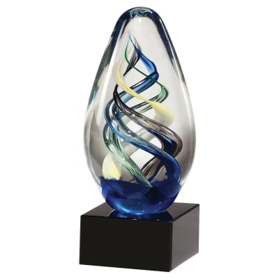 7 1/8" Egg Shaped Colored Art Glass on Black Glass Base-No Plate