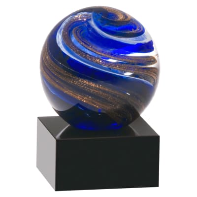 5" Globe w/Blue, White and Gold Metallic on Black Glass Base