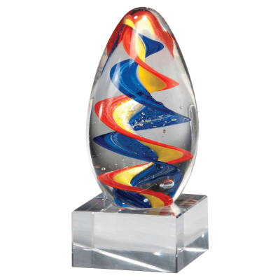 6" Colorful Egg Shaped Art Glass on Clear Glass Base-No Plate luminum Plate