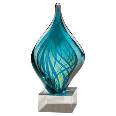 8 3/4" Blue and Green Twist Art Glass on Clear Glass Base-No Plate