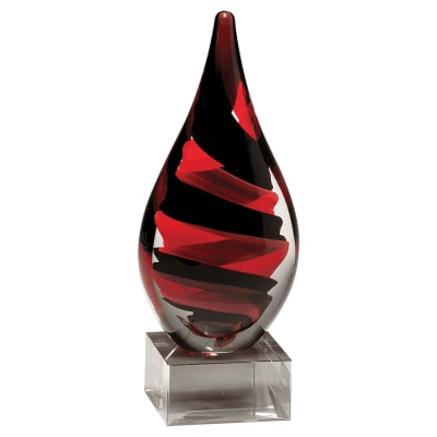 8" Black and Red Helix Teardrop on Clear Glass Base-No Plate