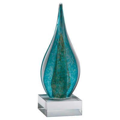 11 1/2" Teal/Green Teardrop with Gold Metallic Accent on Clear Glass Base-No Plate