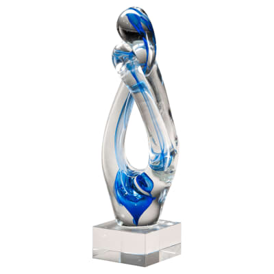 12" Contemporary Sculpture with Blue Accent Art Glass on Clear Glass Base- No Plate