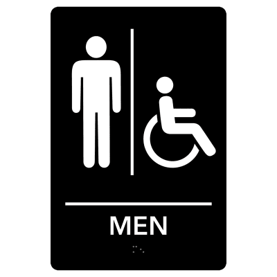 Men Accessible Restroom Pre-Designed ADA Sign, Black/ White, 6" x 9"
