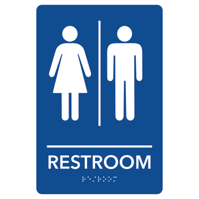 Unisex Restroom Pre-Designed ADA Sign, Blue/White, 6" x 9"