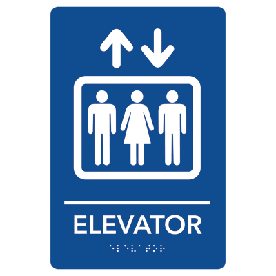 Elevator Pre-Designed ADA Sign, Blue/White, 6" x 9"