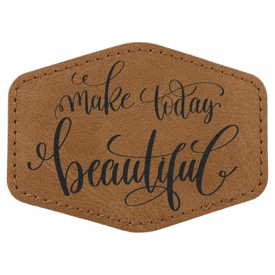 Hex Patch with Kota Pro Adhesive - Laserable Leatherette, Creekside Collecttion 3 1/2" x 2 1/2", Medium Brown