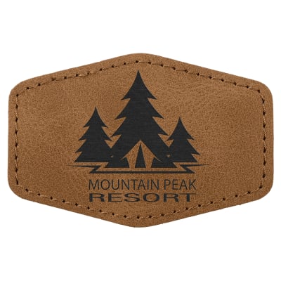 3" x 2" Medium Brown Premier Laserable Leatherette Hex Patch with Kota Pro Adhesive - Creekside Collection