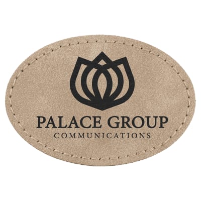 3" x 2" Light Tan Premier Laserable Leatherette Oval Patch with Kota Pro Adhesive - Creekside Collection