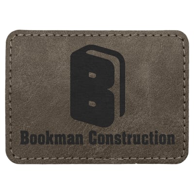 3 1/2" x 2 1/2" Dark Gray Premier Laserable Leatherette Rectangle Patch with Kota Pro Adhesive - Creekside Collection