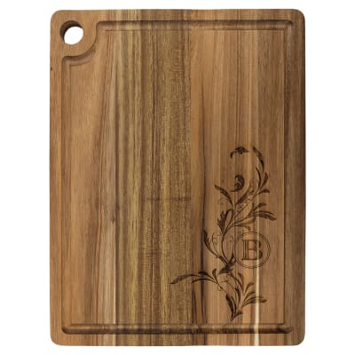 11 1/2" x 8 3/4" Acacia Cutting Board with Drip Ring and Corner Hole