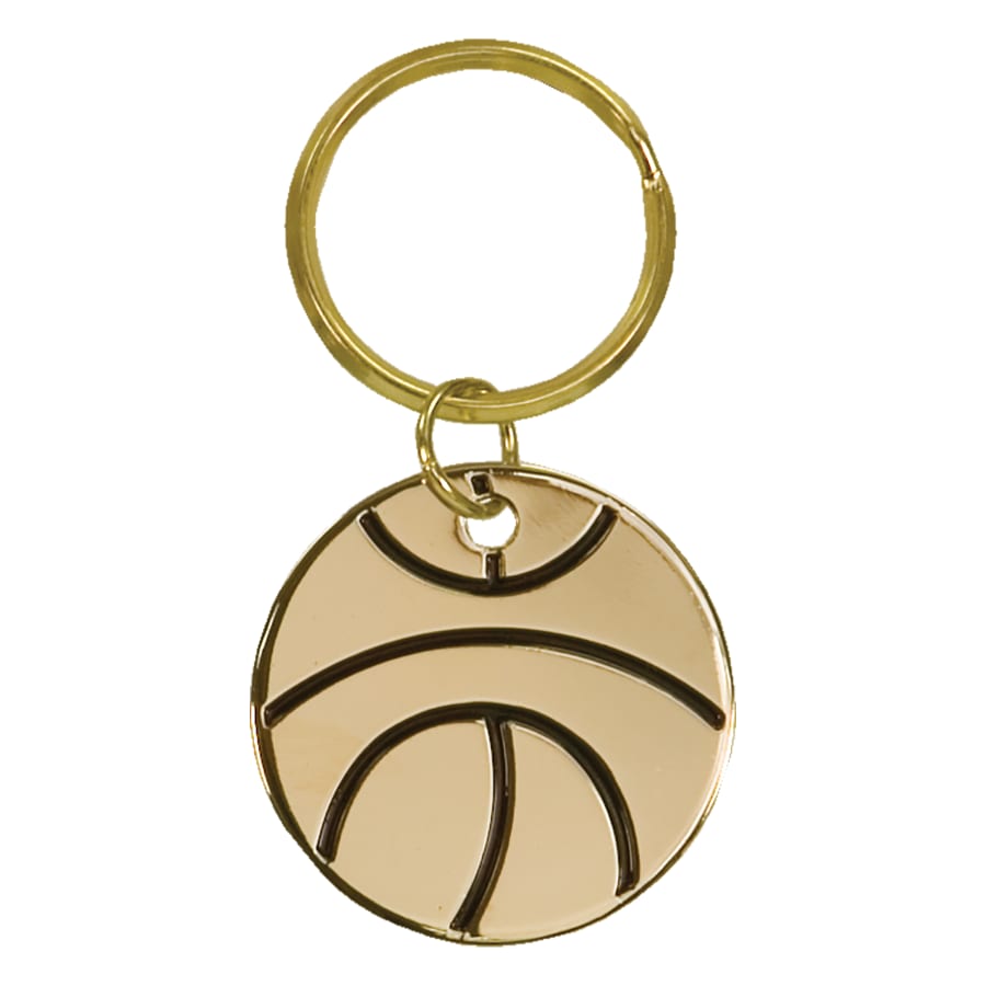 1 1/2" Gold Basketball Brass Keychain