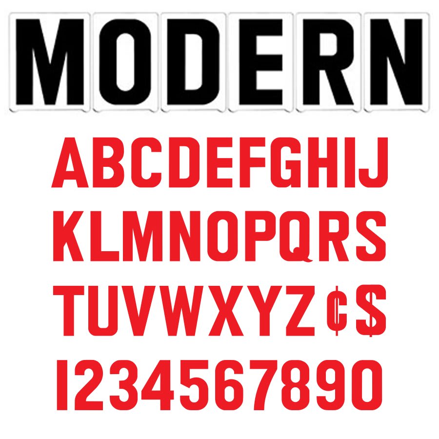 3"(H) Red Modern Font Gemini Pronto Changeable Copy Letter Set