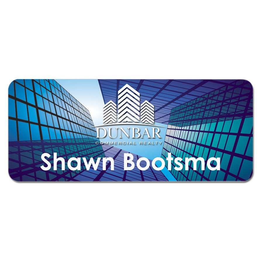 3" x 1.25" Gloss White Unisub Aluminum Name Badge with Radius Corners